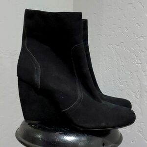 JOIE Leather SUEDE BLACK WEDGE Boots SIZE 41 POINTED ROUND TOE